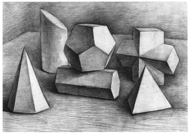 六个几何体组合素描实例（一）