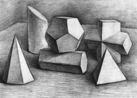 六个几何体组合素描实例（一）