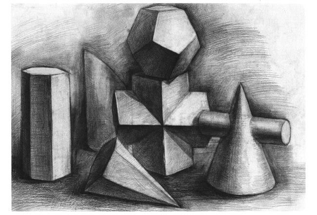 六个几何体组合素描实例（二）