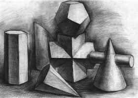 六个几何体组合素描实例（二）