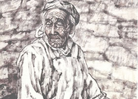 等待的母亲写意人物画