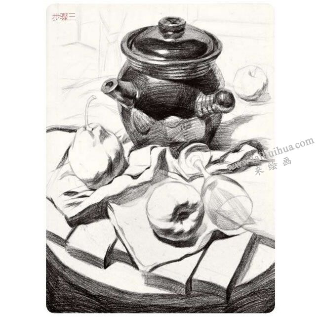 器皿类组合静物素描画