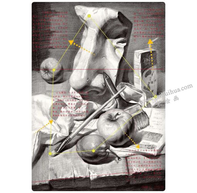 水果类组合静物素描画