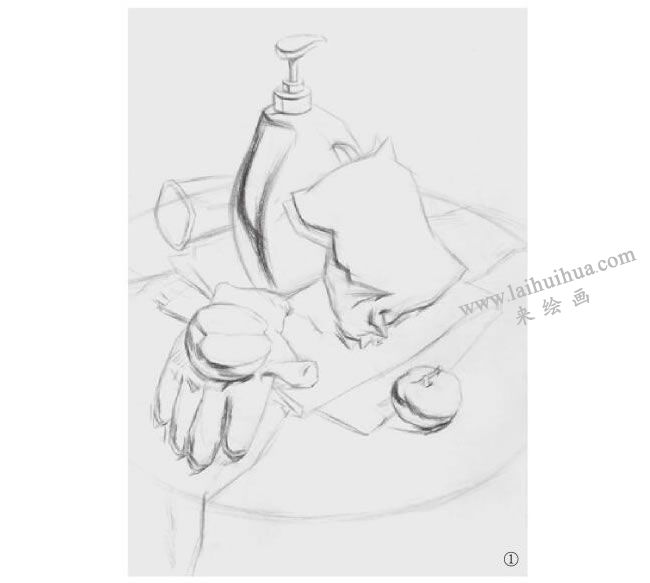 洗洁用品组合素描画法步骤01