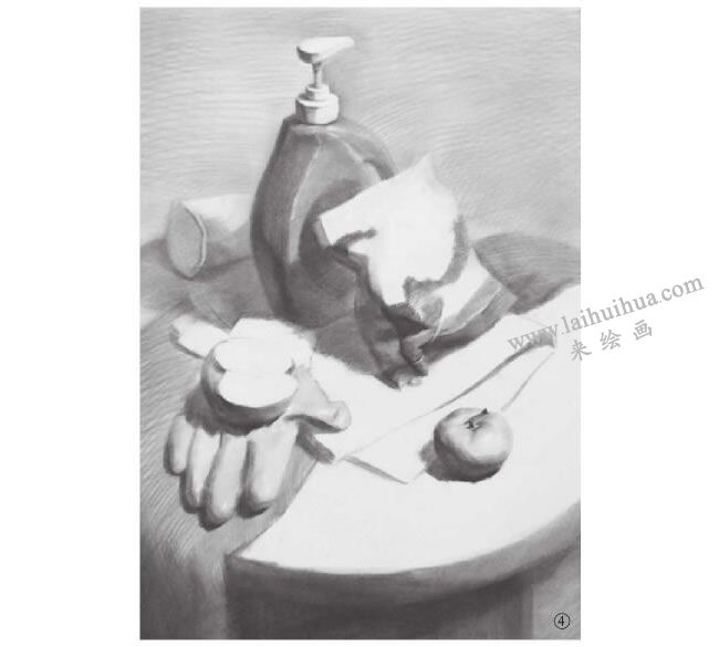 洗洁用品组合素描画法步骤04