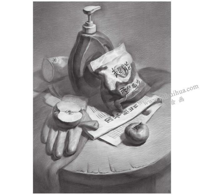 洗洁用品组合素描画