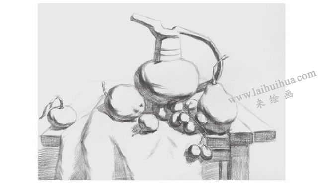 器皿与水果组合素描画法步骤02