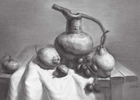器皿与水果组合素描画法