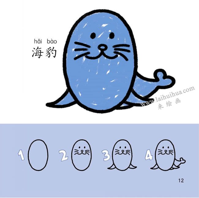 海豹幼儿简笔画法步骤分解图示