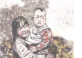 花花与铁蛋写意人物画