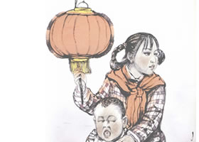 哭花灯写意人物画