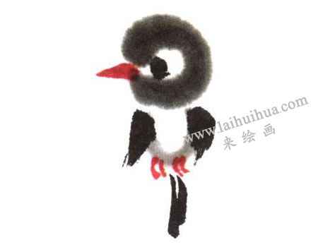 小鸟儿童水墨画