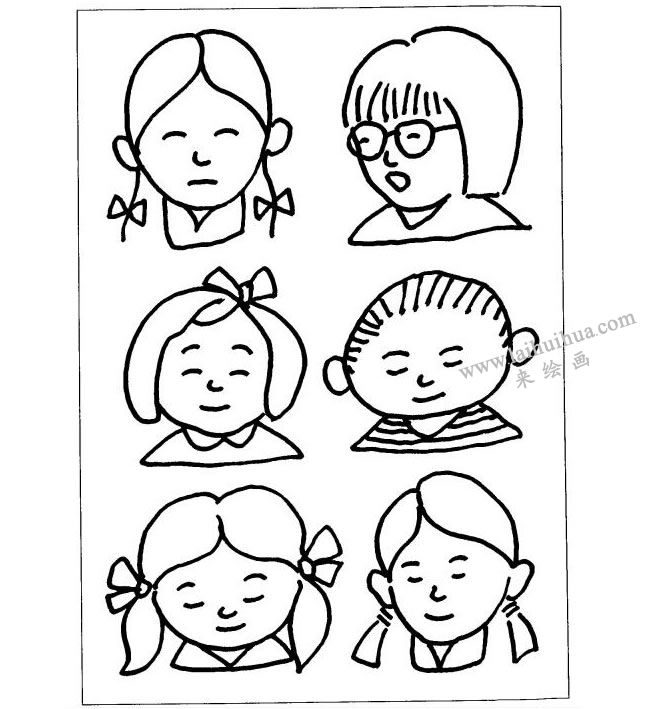 小孩正面五官儿童画