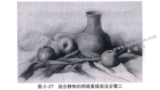 静物的明暗素描画法步骤：深入刻画