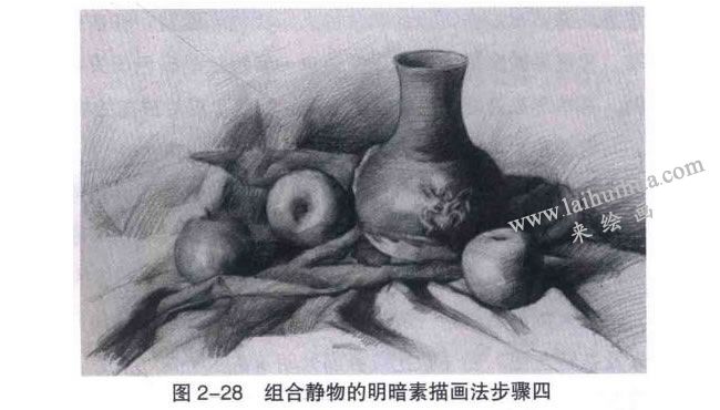 静物的明暗素描画法步骤：统一调整