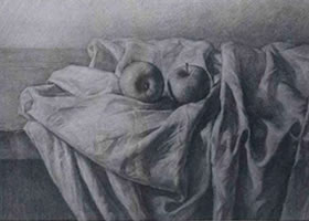 衬布类与水果组合复杂静物素描画法