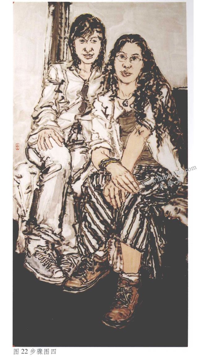 《青年女子的肖像》水墨画步骤04