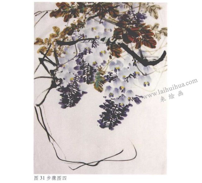 《紫藤》水墨画法步骤04