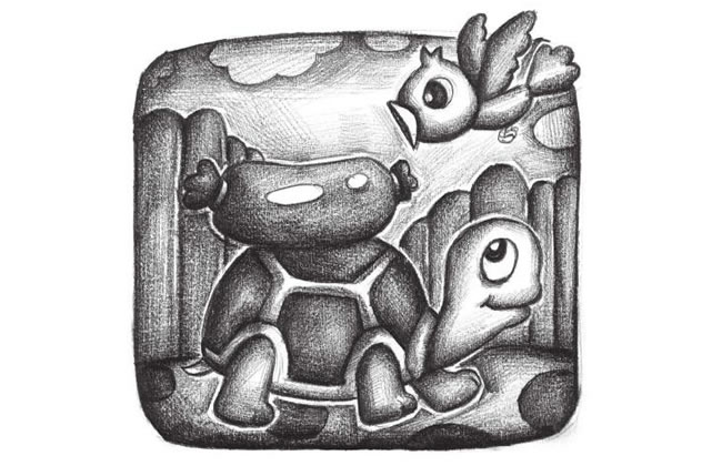 乌龟与食物创意素描画法步骤