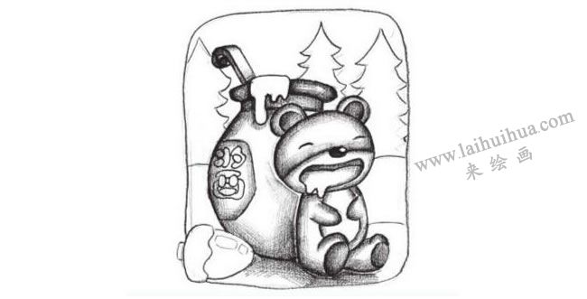 贪吃的小熊创意素描画法步骤03