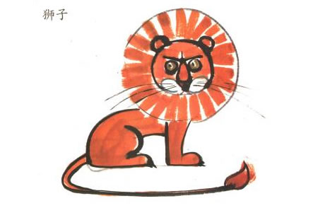 狮子儿童水墨画法