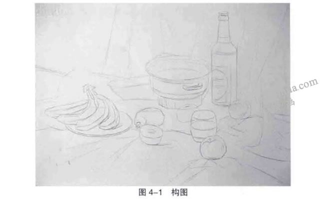 水彩画静物写生步骤一：构图