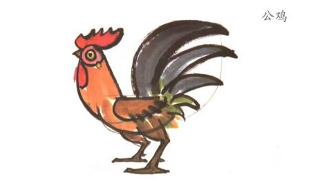 公鸡儿童水墨画法