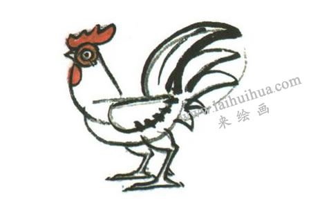 公鸡儿童水墨画法创作步骤03