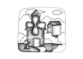 风车房子创意素描画法