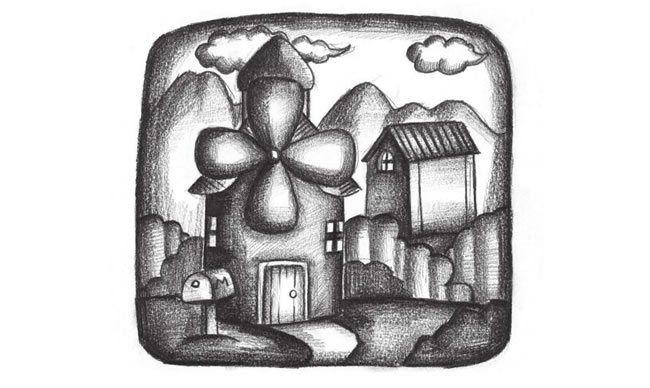 风车房子创意素描画法