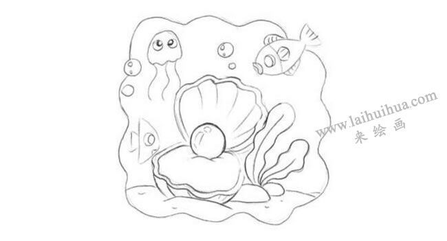 珍珠贝创意素描画法步骤02
