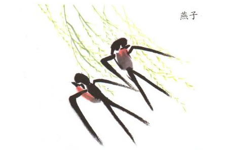 燕子儿童水墨画法