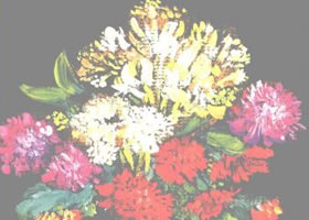 花与瓶水粉画