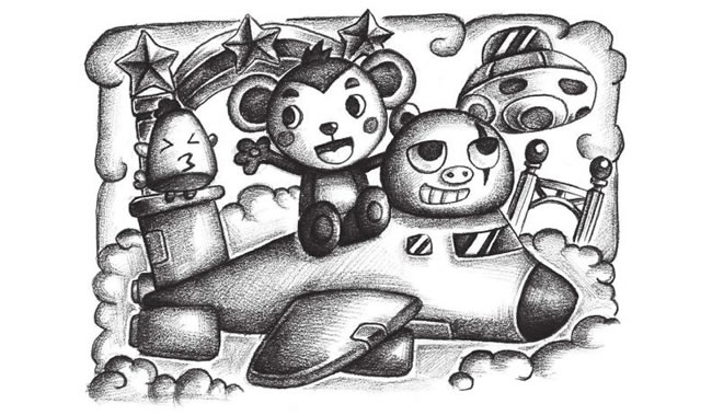 空中旅行创意素描画法步骤