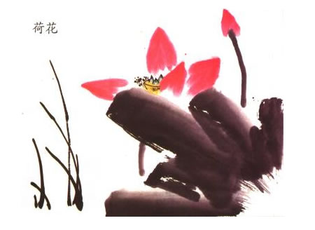 荷花儿童水墨画法