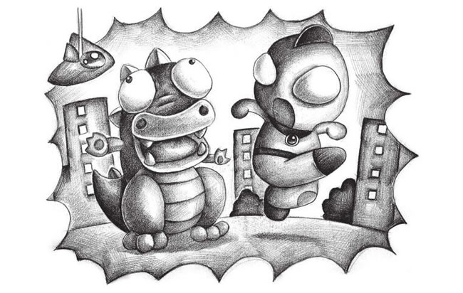 超人与怪兽创意素描画法