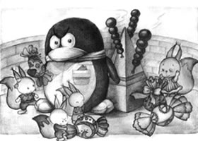 企鹅与凌锥体儿童创意素描画法