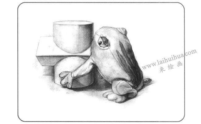 青蛙与石膏组合体儿童创意素描画法步骤02