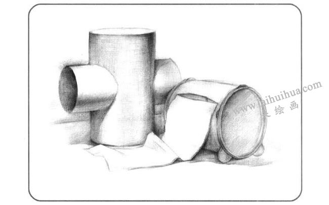 手纸盒与石膏组合体儿童创意素描画法步骤02