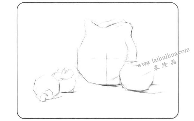 水果与石膏罐子儿童创意素描画法步骤01