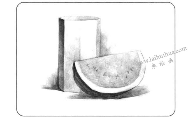 西瓜与石膏棱柱体儿童创意素描画法步骤02