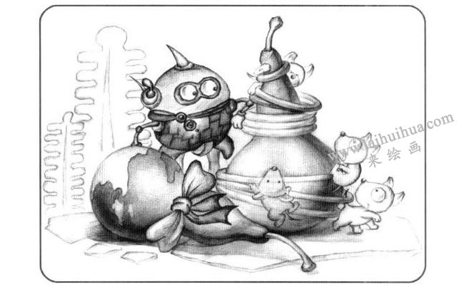 一对小葫芦儿童创意素描画法步骤04