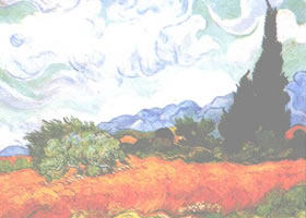 《有系杉的麦田》水粉画作品创作步骤