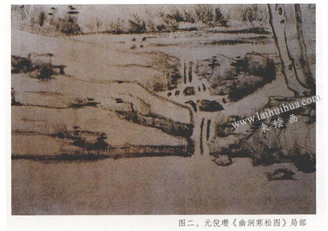 倪瓒《幽涧寒松图》局部
