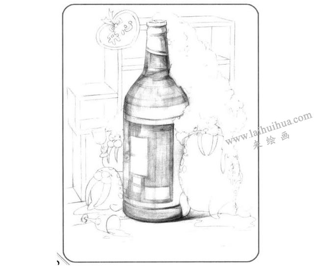 啤酒瓶儿童创意素描画法步骤03