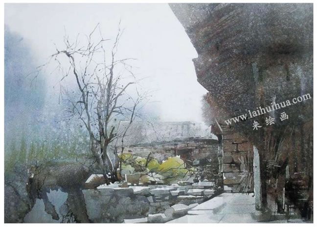 水彩画拖笔用笔技法范画