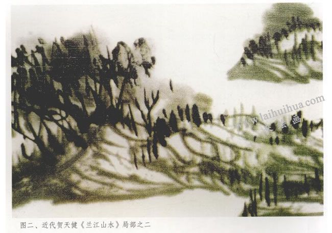 贺天健《兰江山水》局部之二