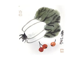 青菜樱桃国画法步骤