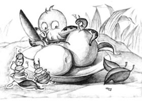 盘子与鸭梨儿童创意素描画法