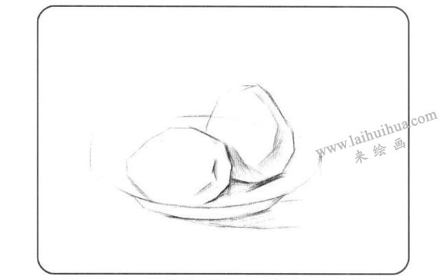 盘子与鸭梨儿童创意素描画法步骤01